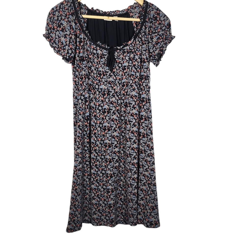 Vintage Esprit Floral‎ Baby Doll Dress Y2K  Womens Medium Navy Blue Pink Boho